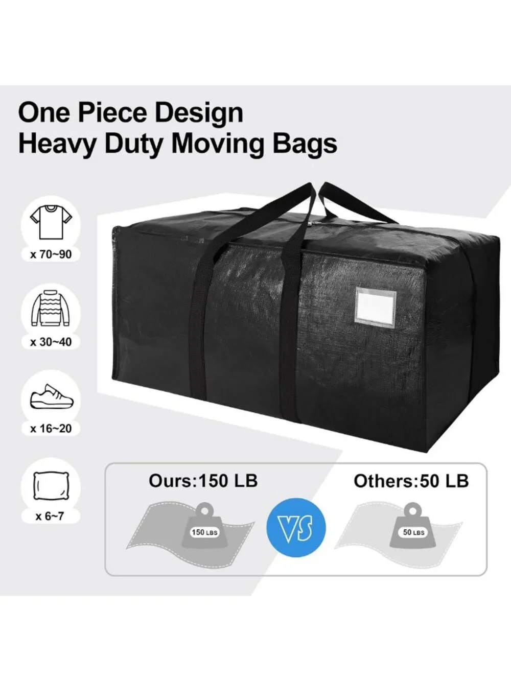 Extra Large Heavy Duty Moving Bags with Backpack Straps - 6 Pack Storage Totes